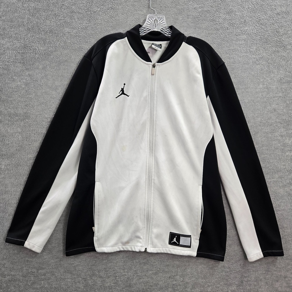 Air Jordan Men Bomber Jacket Large Black White Colorblock Dri Fit Full Zip READ